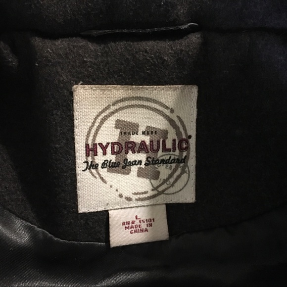 Hydraulic Gray Wool Hooded Coat, Sz L - Picture 3 of 5